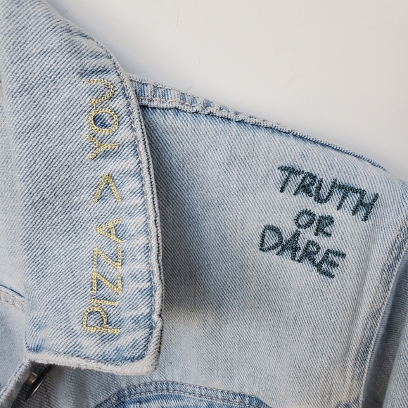 PAC SUN - Y2K Embroidery Sayings Jean Jacket with Pockets Large - Picture 5 of 16